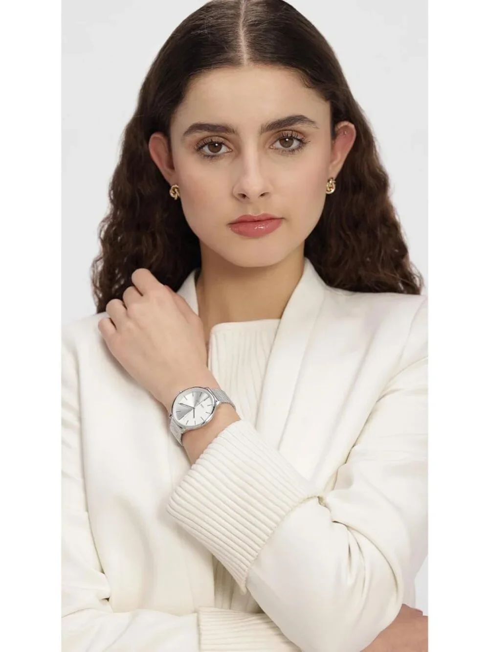 Nine West Women's Silver Analog Japanese Quartz Adjustable Mesh Bracelet Watch
